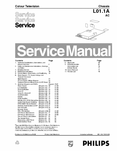 Philips L01.1A Philips Color  Television 
Chassis: L01.1A AC
Service Manual